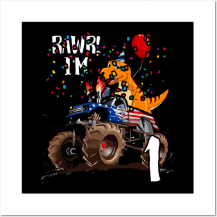 T Rex Dinosaur Monster Truck Birthday For Boys 1 Posters and Art